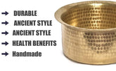 Golden Brass Round Patila - Tapeli - Tapela - Tope, 2.5 Liters | Multipurpose Brass Hammered Patila - Brass Tope - Brass Cookware - Patila - Round Tapeli - Bhagona